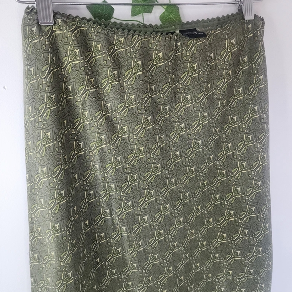 Y2K NY & Co Green Print Silk Slip Skirt - Picture 3 of 7
